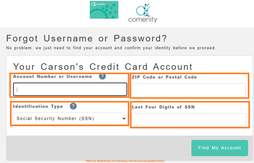 carson's credit card forgot password2