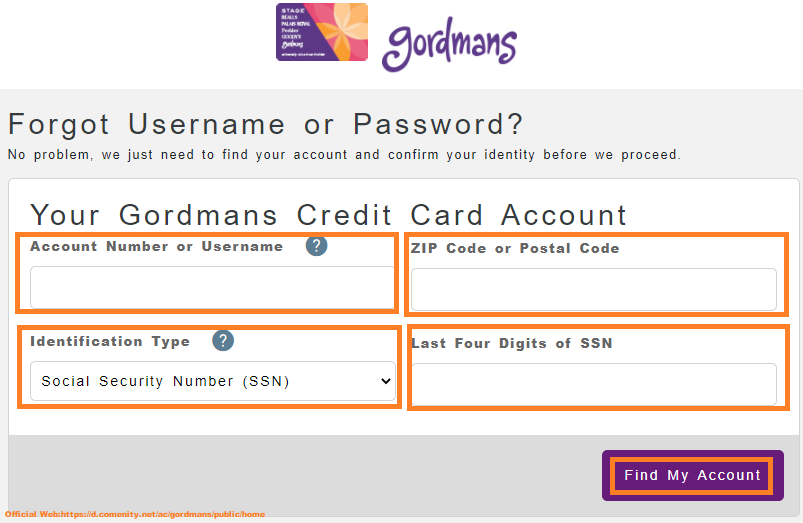 gordmans credit card forgot username2
