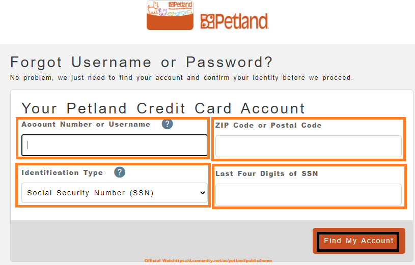petland credit card forgot username2
