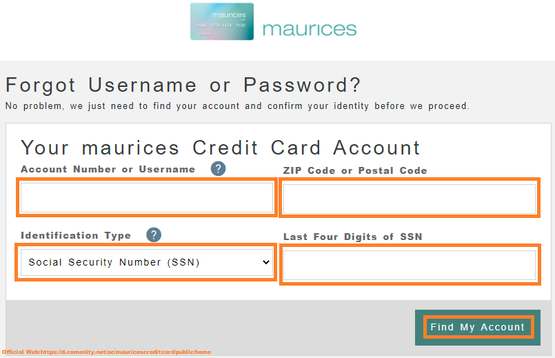 Maurices Credit Card forgot password2