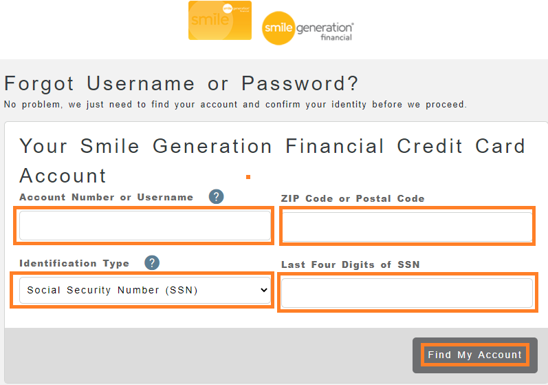 Smile Generation Credit Card forgot password2