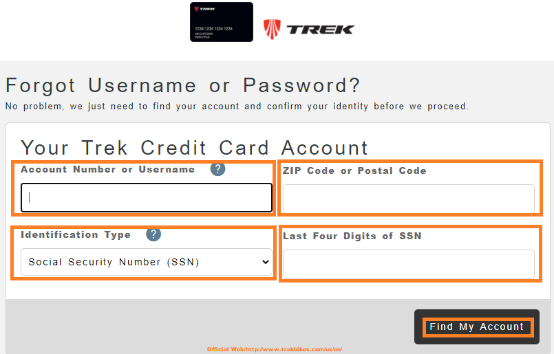 trek credit card forgot password2
