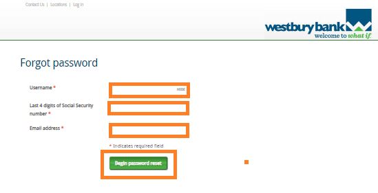 Reset Password Westbury bank Online 2