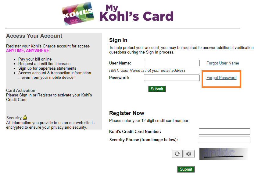 Forgot Password Kohl's Credit Card Online 1