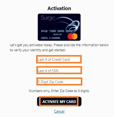Activate Surge Credit Card Online