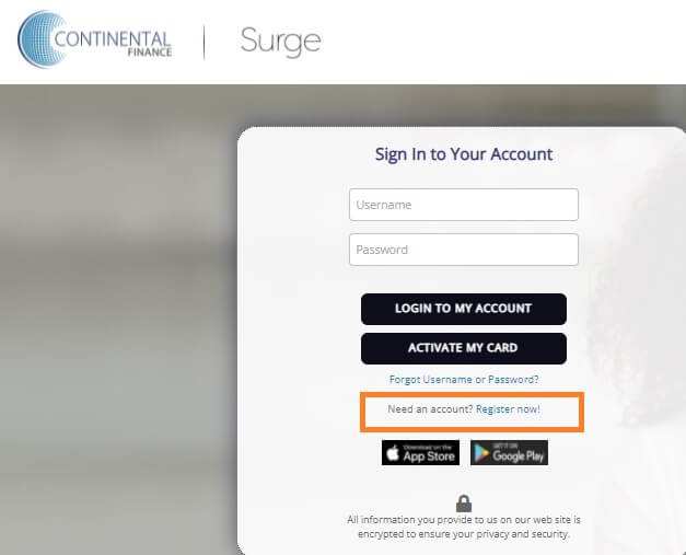 Register Surge Credit Card Online 1