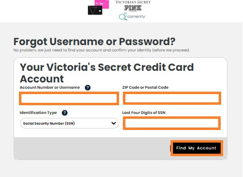 Forgot Victoria’s Credit Card Username or Password 2
