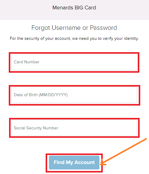 Menards Credit Card Forget Username or Password