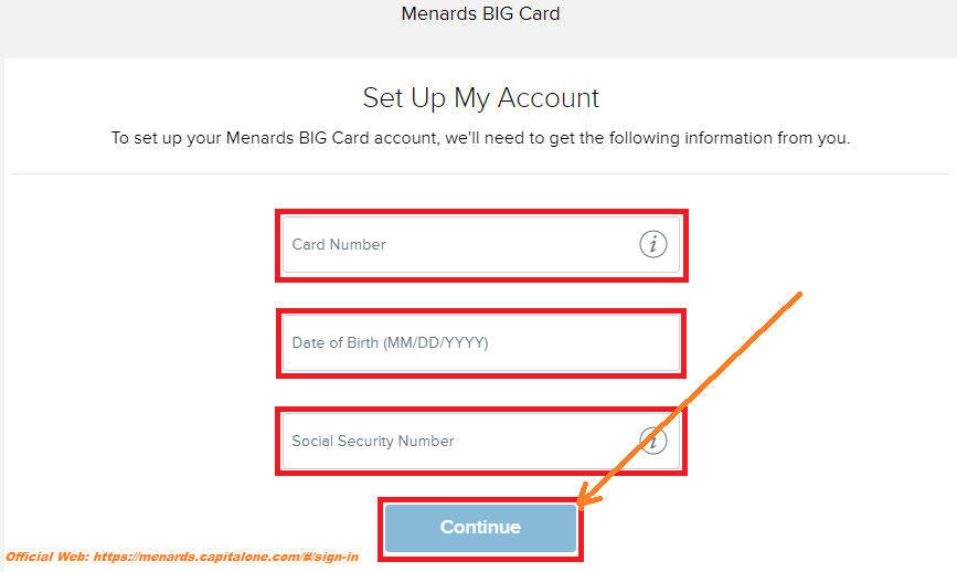 Menards Credit Card Set Up online