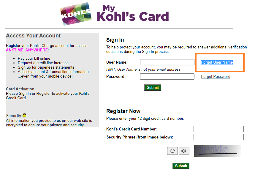Forgot User Name Kohl's Credit Card Online 1