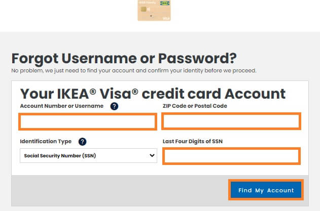 Forgot IKEA Credit Card Username or Password 2