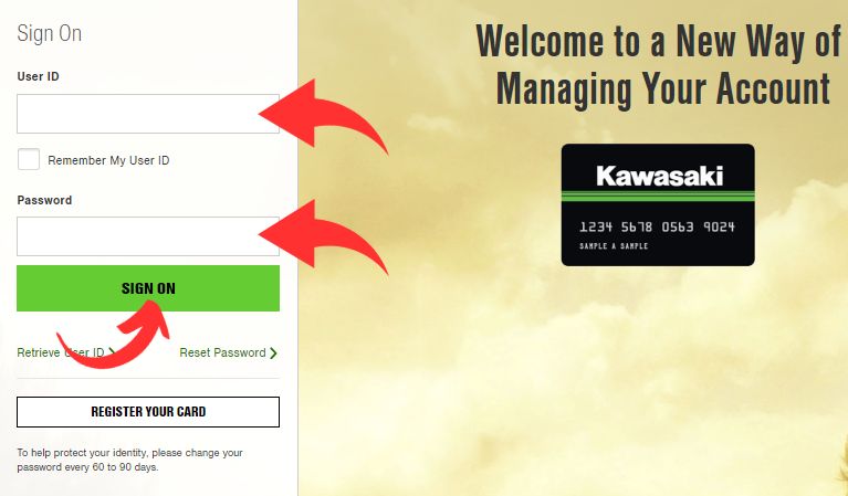 Kawasaki credit card login