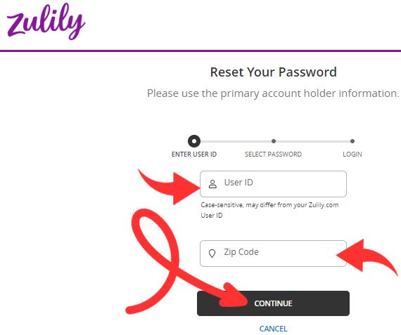 Retrieve Zulily Card account Password