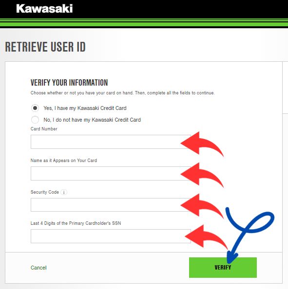 Retrieve a Forgotten Kawasaki Card Account User ID