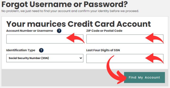 Retrieve a Forgotten Maurices Card Username or Password