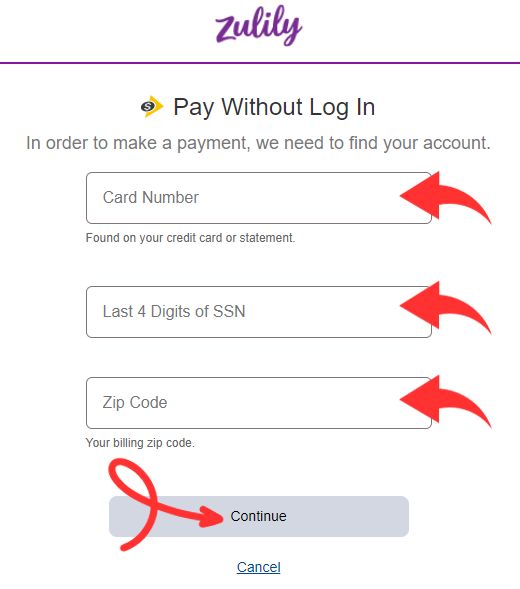 Zulily Credit Card Payment without login