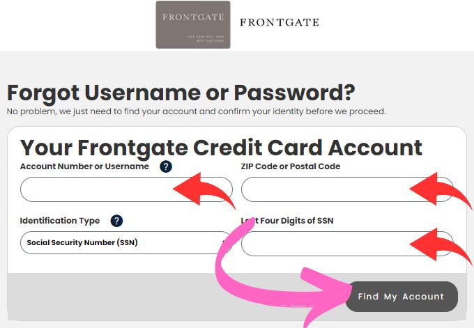 Recover Frontgate Credit Card Account Password