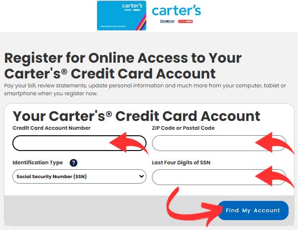 Register Carter’s Credit Card account online