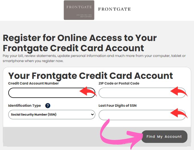 Register For Online Access to your Frontgate card account
