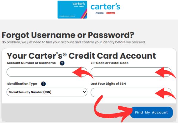 Reset Carter’s Credit Card login password